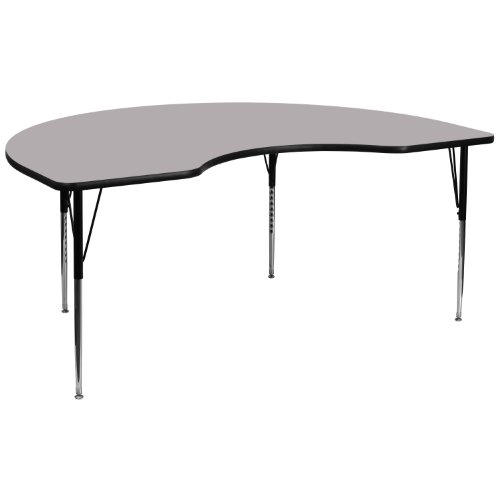 Flash Furniture 48 W x 96 L Kidney Grey Thermal Laminate Activity Table - Standard Height Adjustable Legs