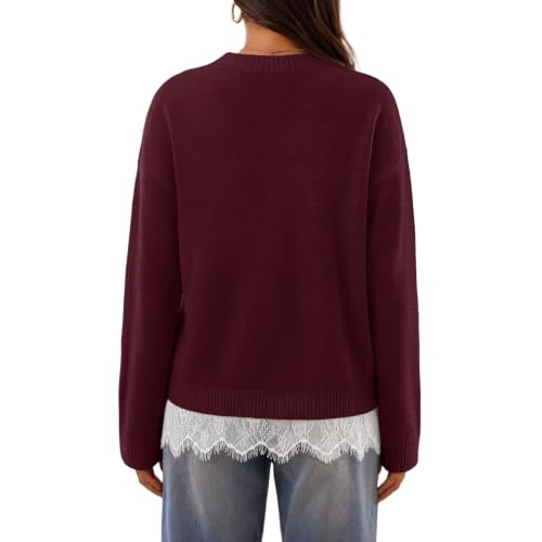 Oversized Sweaters for Women Lace Trim Hem Long Sleeve Trendy Pullover - image 4