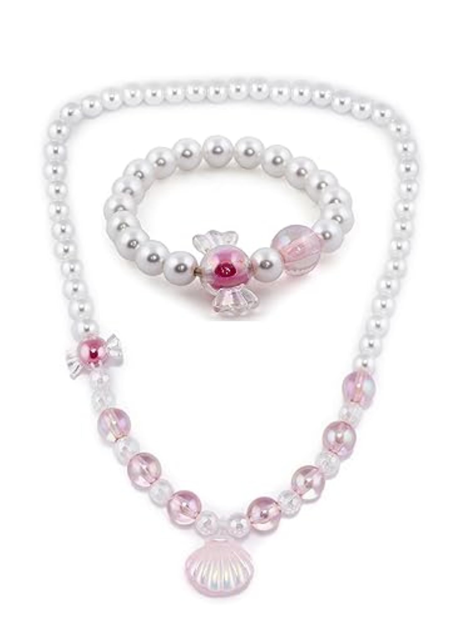Girls White Pink Beaded Jewellery Set