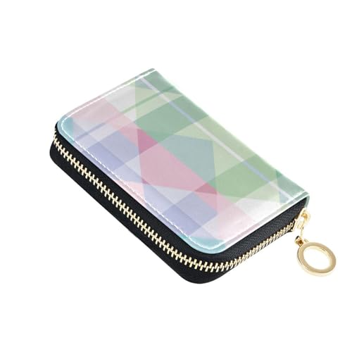 Checkered leather card holder wallet With 2 cash slot RFID Blocking card holder for men with zipper