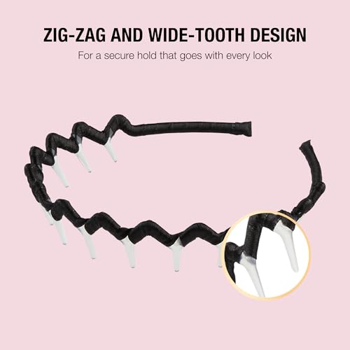 Scünci Zig Zag Headband, No-Slip, Fabric-Covered Frame, Black - image 6