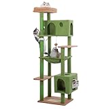 Meowrista 72” Cat Tree for Large Cats Big Cat Tower with Enlarged Hammock 21.6x17.7” Spacious Cats Condo House and Roomy Top Bed and Multiple Scratch Posts for Indoor Adult Cats (Green, XLarge-72)