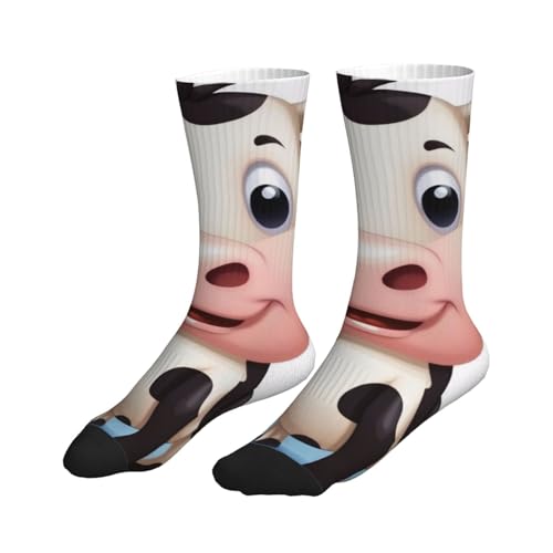 Cartoon Milk Cow Print Mid-Tube Sports Socks Skin-Friendly, Comfortable, And Breathable For Sports And Daily Wear.3