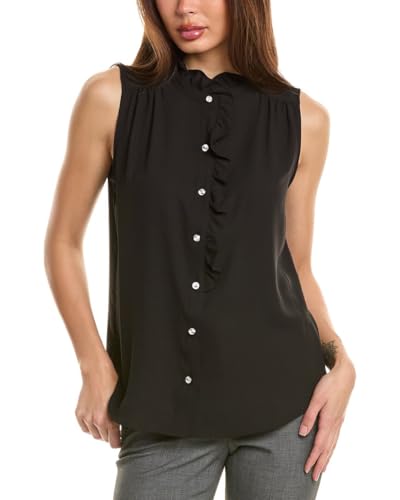 Top sans manches boutonné col à volants chemisier chic femme