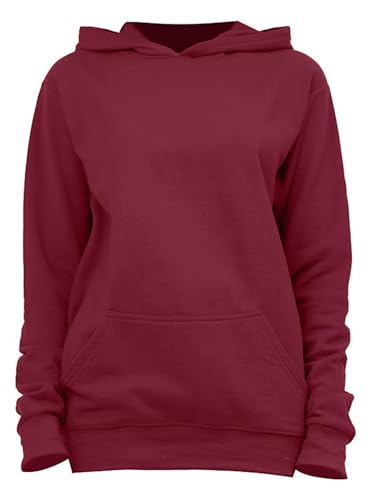 Image of LEOTUDE Women's Loose Fit Drop Shoulder Hooded Neck Loopknit Sweatshirt (Color Maroon)