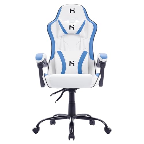Gaming Chair, Office Chair High Back Computer Chair Leather Video Game Desk Chair Racing Executive Ergonomic Adjustable Swivel Task Chair with Headrest and Lumbar Support, White Blue