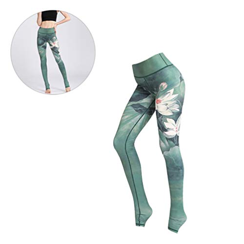 KESYOO 1 par de leggings estampadas para treino, calças de cintura alta, esportivas, costura respirá