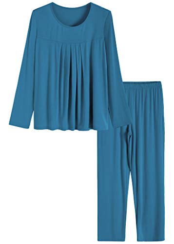 Latuza Women's Long Sleeves Pleated Front Tops Pajamas Pants with Pockets