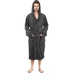NY Threads Mens Hooded Fleece Robe – Plush Long Bathrobes