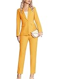 Kelyaa Women's 2 Piece Suit Notched Lapel One Button Slim Fit Business Office Work Tuxedo Blazer Pants Set Yellow
