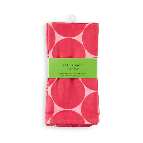 Image of kate spade new york Joy Dot Cloth Napkins 4-Pack Set, 100% Cotton, Machine Washable, Rose Pink /Red, 20 inchx20 inch