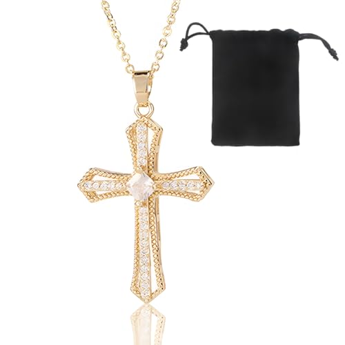 VJUYSW Collier de Chaîne en Croix pour Femmes, Chaîne Plaquée Or Hypoallergénique 18 Carats, Cadeau de Bijoux de Mode, pour Femme Petite Amie Maman Fille
