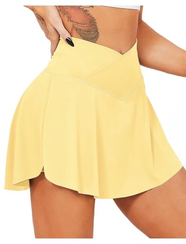 TZLDN Women's Tennis Skirt with Shorts Pockets High Waisted Crossover Pleated Workout Athletic Golf Skorts Skirts