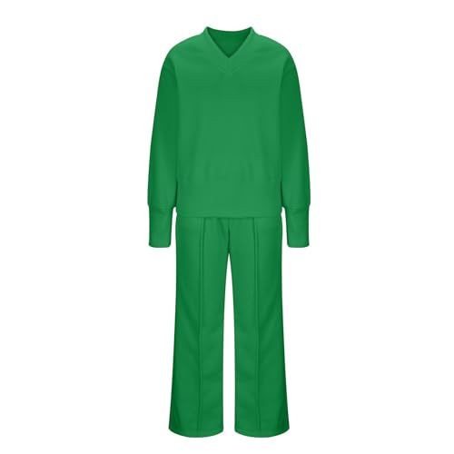 Women 2 Piece Outfit Sweatsuit Oversized V Neck Sweatshirt Pullover Top Wide Leg Pants Sweatpants Tracksuit Matching Set4