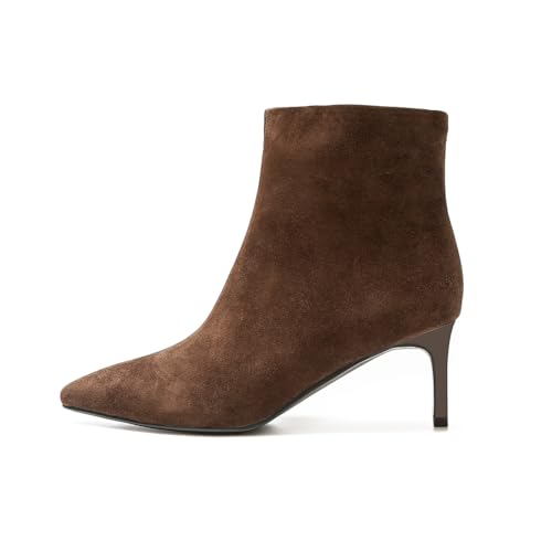 ONEENO Women's Classic Pointed Toe Heels Suede Ankle Boots2