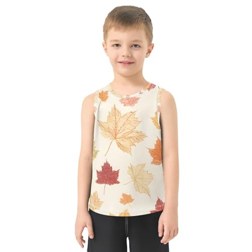 Bolaz Boys Athletic Quick Dry Tank Top Sleeveless Workout T Shirts Age 11-15,Maple Leaf Pattern2