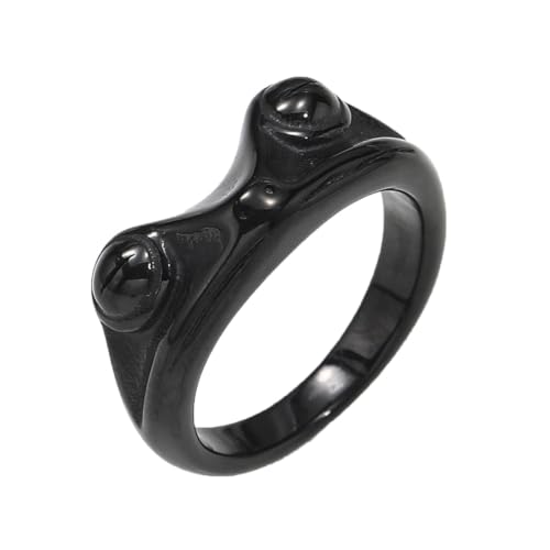Image of PAMTIER Unisex Vintage Personalized Cute Big Eyes Frog Finger Ring | Stainless Steel, Lifelike Animal, Beneficial Insects