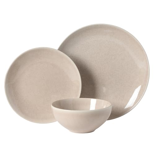 Image of Gibson Elite Castle Peak Plates and Bowls Set, 12-Piece Dinnerware Set, Taupe Reactive Glaze Stoneware Dishes, Dinner Plates, Salad Plates & Cereal Bowls