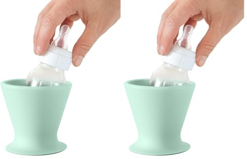Image of Bökee Baby Bottle and Silicone Pump Holder - Prepare Baby Bottles with one Hand and Prevent Breast Milk Spills,Robin’s Egg (Pack of 2)