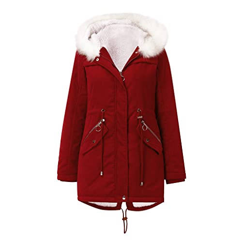 Abrigos Largos De Mujer, Abrigo De Invierno Cálido con Forro Polar, Parka, Abrigo De Piel Sintética con Capucha, Chaqueta Larga Acolchada, Resistente Al Viento, con Cremallera, Gabardina Larga, Ab