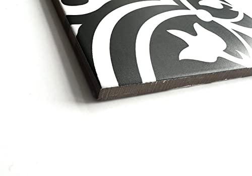 8 x 8 Flora Black White Reverso Porcelain Pattern Modern Classic Wall Floor Tile (4)