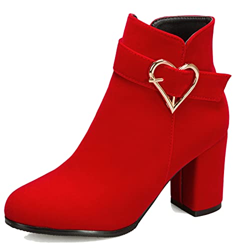 Vrupons Botines de tacón alto para mujer, rojo, 37 EU