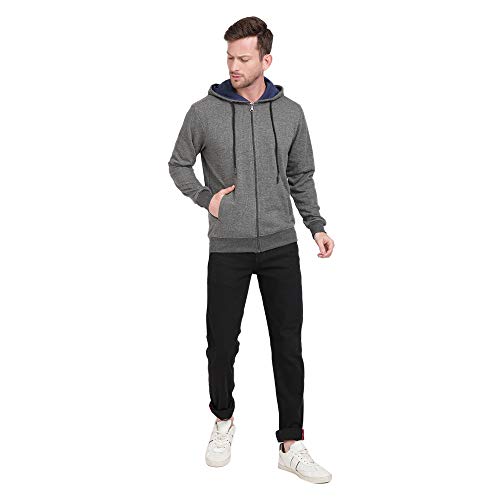 Image of Diverse Men's Hooded Regular Fit Front Zipper Sweatshirt (DCMSSF07RC17L35-4275J Dark Grey M)