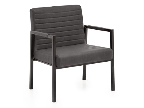 Woodkings XXL Esszimmer Stuhl Wellington mit Armlehne Kunstleder, Schwerlaststuhl belastbar bis 250kg modern, Designstuhl, Metallgestell schwarz (Grau)