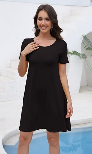 Image of COSSEN Women's Summer 2026 Casual Tshirt Dress Crew Neck Short Sleeve with Pockets Flowy Loose Swing A-Line Sundress
