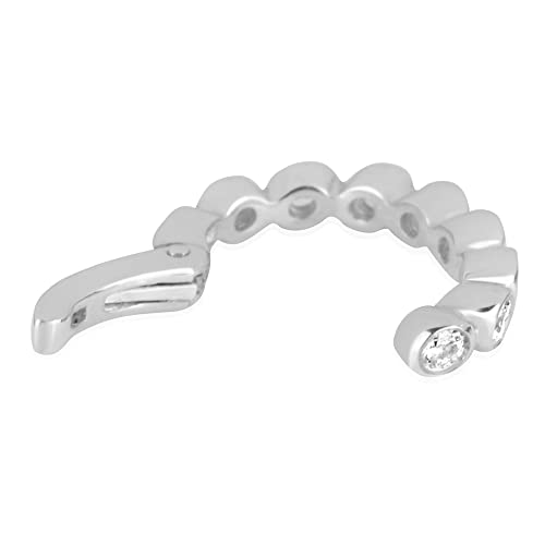 14K White Gold And Diamonds Bezel Hinged Ear Cuff Fashion Earring - Made Of Real 14K White Gold And Genuine Round White H-I / Si1 Diamonds - Bezel Setting #TOP1