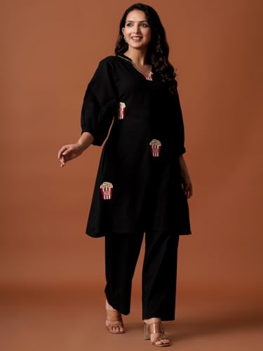 Image of INDO ERA Women's's Pure Cotton Embroidered Kurta Women | Floral Neck & Hem Embroidery | Cotton Kurta Women |