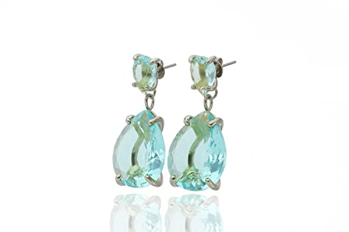 Topaze bleue boucles d'oreilles longues comme pierre de naissance unique - 6