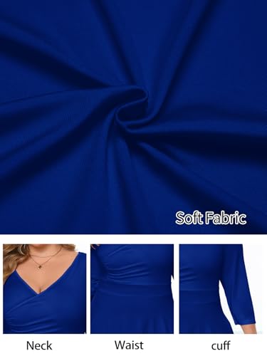 Image of Plus Size Dresses for Women A-Line V-Neck Swing Flowy 3 /4 Sleeve | 3 /4 sleeve,v neck,pockets,casual,cocktail,wedding,holiday,home,work,date party,vacation,outdoor