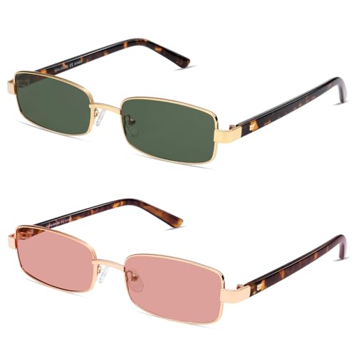Image of VANLINKER Retro Rectangle Polarized Sunglasses for Women Men Small 90s Vintage Trendy Slim Narrow Rectangular Frame VL9684
