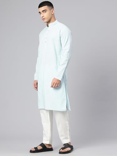 Image of Majestic Man Men's Cotton Regular Fit Casual Mandarin Collar Ethnic Motifs Solid Long Kurta