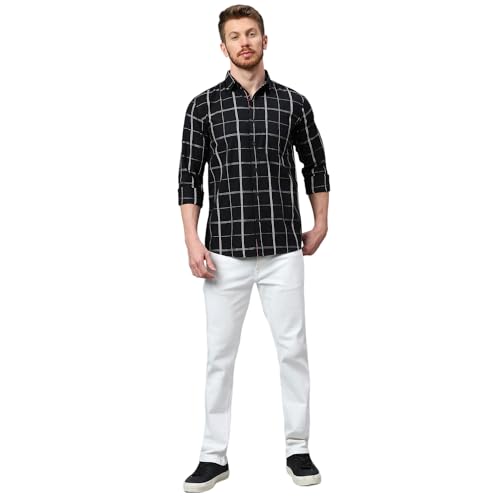 Image of Klub Fox Mens Checked Slim Fit Cotton Casual Shirts with Spread Collar & Long Sleeves