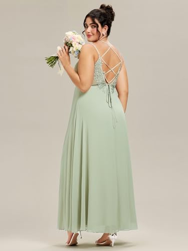 Image of Ever-Pretty Women's Pleated Backless Applique V Neck A Line Chiffon Sleeveless Plus Size Bridesmaid Dresses 01692-DA