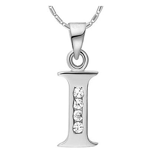 NYKKOLA Mode smycken 925 sterling silverpläterad klar kristall initial bokstav I alfabetet berlock halsband 45 cm (silver)