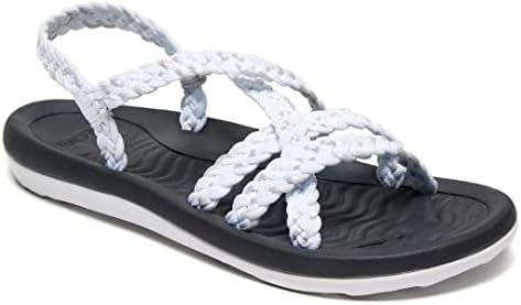 MEGNYA Women's Athletic Non Slip Sport Sandals, Lightweigh Braided Backstrap Slide Sandals with Arch Support, Comfortable Walking Sandals for Outdoor Activieies White Size 8