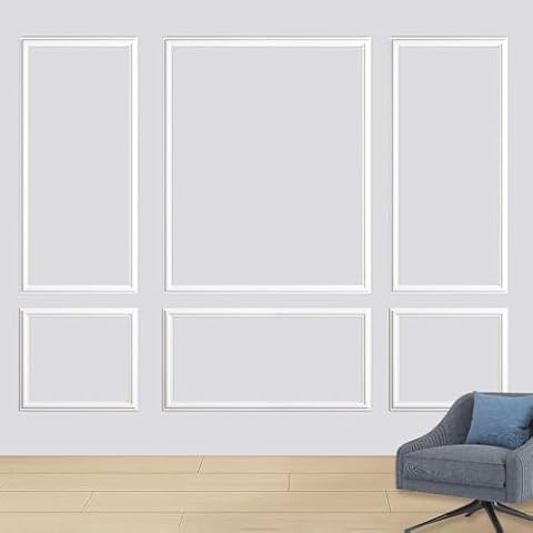 Yarrkc 6-Frame Peel and Stick Wall Molding Kit Wainscoting Wall Panel Premade Accent Panels for Interior Living Room Bedroom Decor Cover