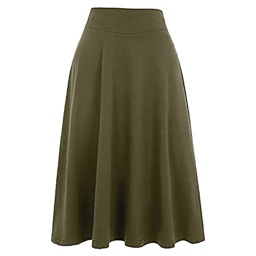 Ladies High Waist Knee Length Skirts Casual Solid Color Comfortable Flared Skirt for Women Flowy Pleated Skirts4