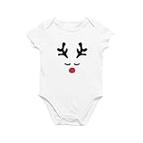 Printique Organic GOTS Certified Baby Onesie Unisex Bodysuit 0-18 months - Happy Snowman Face | Seasonal Christmas Holiday (Reindeer Face, 3-6 Months)