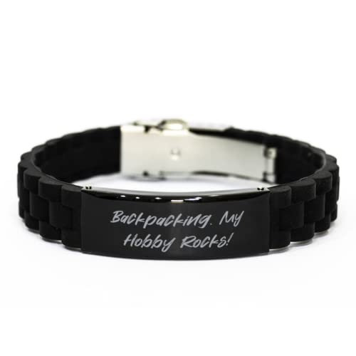 Beautiful Backpacking Gifts, Backpacking. My Hobby Rocks!, Fun Holiday Black Glidelock Clasp Bracelet Gifts for Friends
