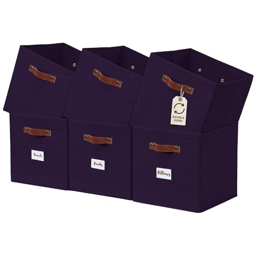 Image of DECOMOMO Storage Bins, Cube Storage Bin with Labels, Fabric Storage Cubes for Shelves (10.5 inch x 11 inch / 6pcs, Deep Violet)