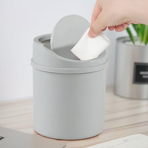 Image of Knifefish 0.5 Gallon Plastic Countertop Waste Bin with Swing Lid, Tiny Garbage Can, Mini Desktop Trash Can, Gray