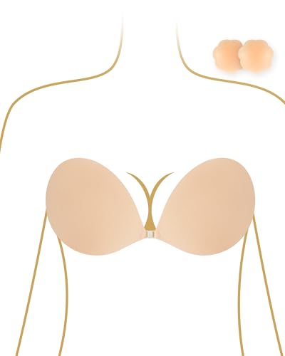 Image of Seamless Convenience Adhesive Bra: Easy On /Off Self Adhesive Silicone Bra, Breathable & Invisible for Everyday Wear Dark Nude