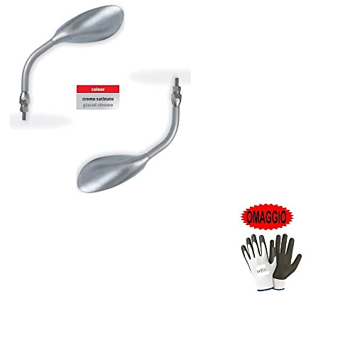 ESCRIZIONE E CARATTERISTICHE PRODOTTO: COPPIA DI SPECCHIETTI MARCHIO FAR - DESTRO + SINISTRO - coppia di specchietti retrovisori universale da manubrio - completo di attacchi dedicati alla tua moto, per montaggio sul manubrio - kit in dotazione: M8dx - M8sx ; 10x1,25 dx - 10x1,25 sx - asta cromo satinata -colore cromo satinato - adatto a tutti gli anni di produzione - linea sportiva - universali - dimensioni specchietto: lunghezza 170mm - altezza 185mm - interasse 28/50mm - di