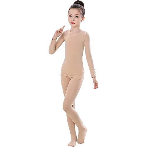 G-LIKE Mädchen Ballett Body Tanzkleidung - Professionelle Tanzbodys Bodysuits Klassische Tänze Performance Übung Kostüm Lange Ärmel Trikot Strumpfhose Unitard für Kinder Erwachsene (Beige, S)