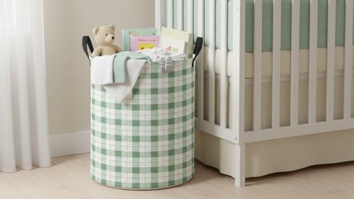 Image of CLOCOR Large Laundry Basket,Waterproof Nursery Hamper,Collapsible Fabric Storage Container,Room Decor,Gift Basket（Green Grid