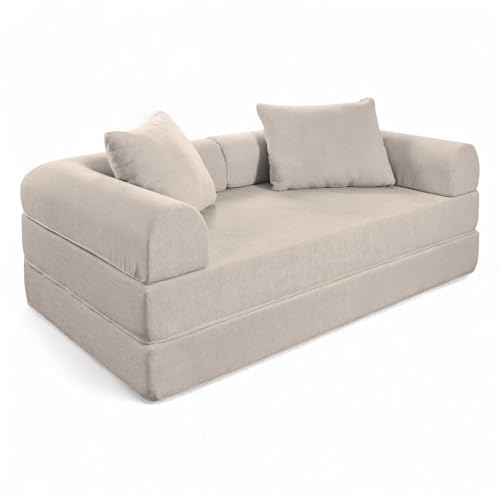La mejor comparación de Sofa Cama Gris los 5 mejores. 42 Naap Concept Sofá Cama Teddy Chenille | Diseño Convertible | Hecho 100% de Espuma | Comodidad y Versatilidad | 200x100x65 cm (Ivory)